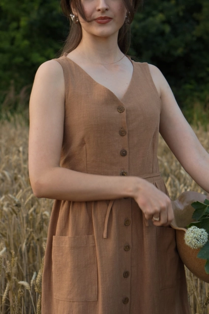 Sukienka retro, brązowa,.karmelowa, ramiączka