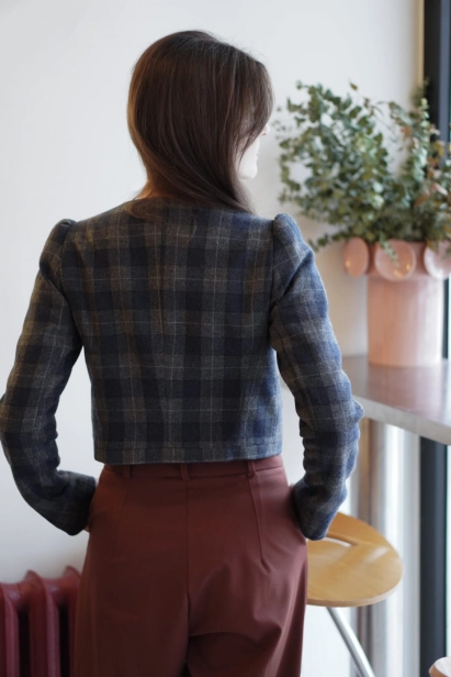 granatowy żakiet Aleksander w kratę retro