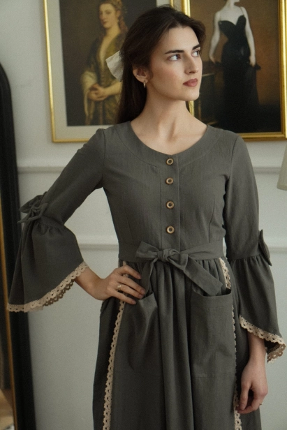 sukienka Ada midi ciemna szałwia styl vintage