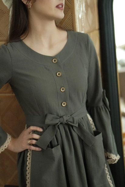 sukienka Ada midi ciemna szałwia styl vintage