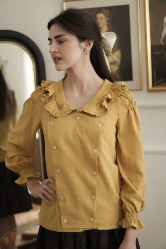 koszula retro Hazel musztarda z kołnierzykiem