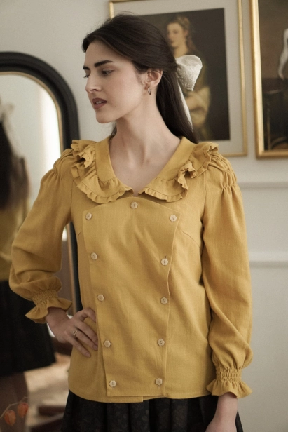 koszula retro Hazel musztarda z kołnierzykiem