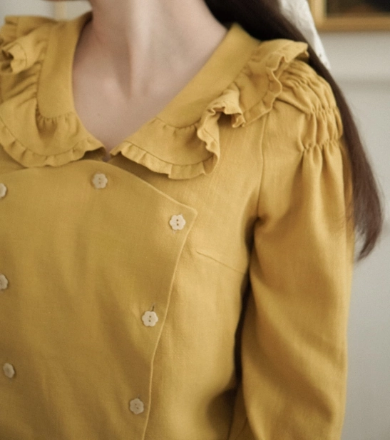 koszula Hazel z falbaną przy kołnierzu musztarda