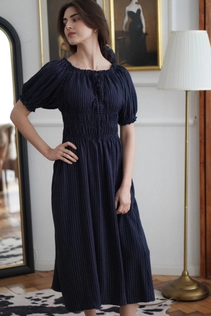 granatowa sukienka Amelia w paski styl vintage