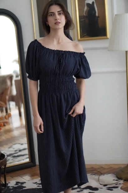 sukienka retro Amelia paski granat midi