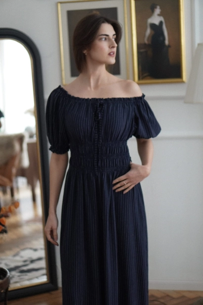 sukienka retro Amelia paski granat midi