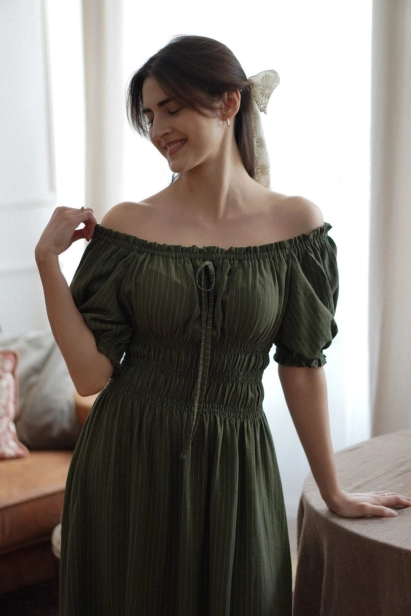 sukienka retro Amelia zielone paski midi