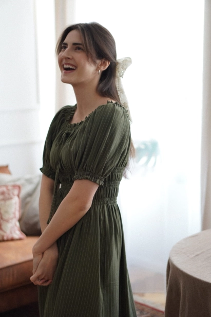 sukienka retro Amelia zielone paski midi