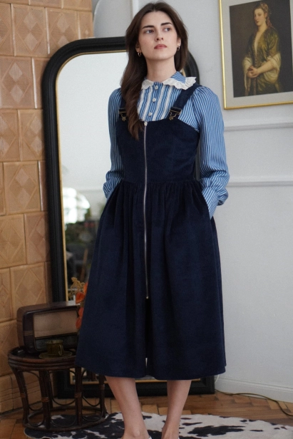 sukienka sztruksowa granatowa Harriet styl retro