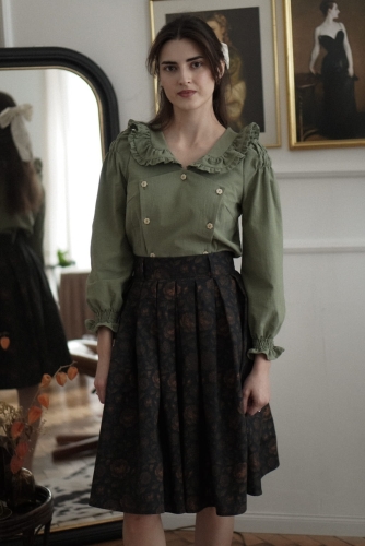 Spódniczka Klara w kwiaty o długości 65 cm w kobiecym stylu retro. Lekka, wygodna i elegancka spódnica