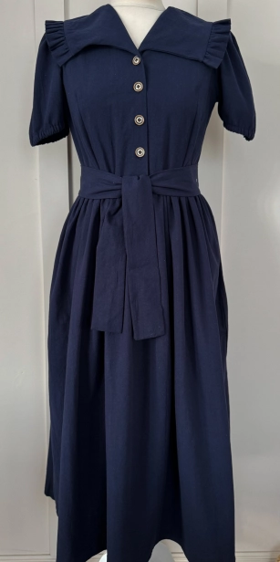 sukienka midi elegancka, z bawełny w kolorze granatowym